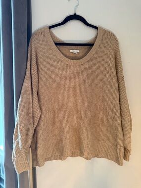 American Eagle Waffle Knit Sweater Tan Oversized Small Cozy